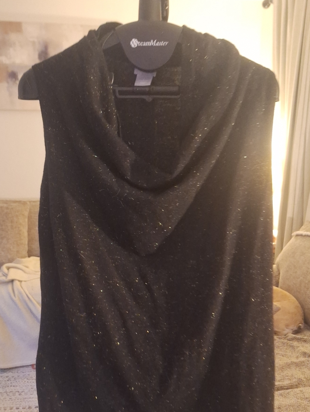 Chico's Black Sparkle Cowl Neck Sleeveless Sweater Size 1 L